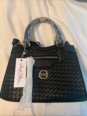 Marilyn Monroe Black Quilted Satchel with Gold MM Emblem